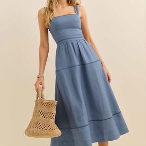 Reformation Everett Linen Dress Cornflower